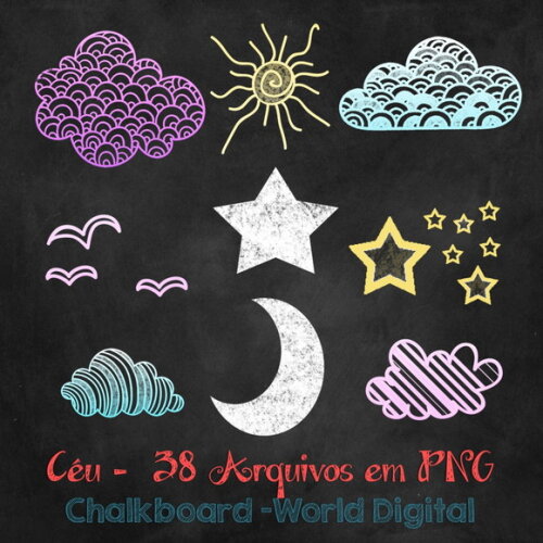 Kit Arquivo Digital em PNG Chalkboard Céu