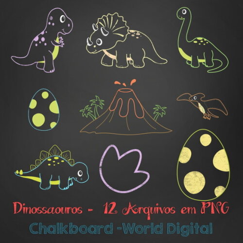 Kit Arquivo Digital em PNG Chalkboard Dinossauros