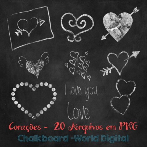 Kit Arquivo Digital em PNG Chalkboard Corações