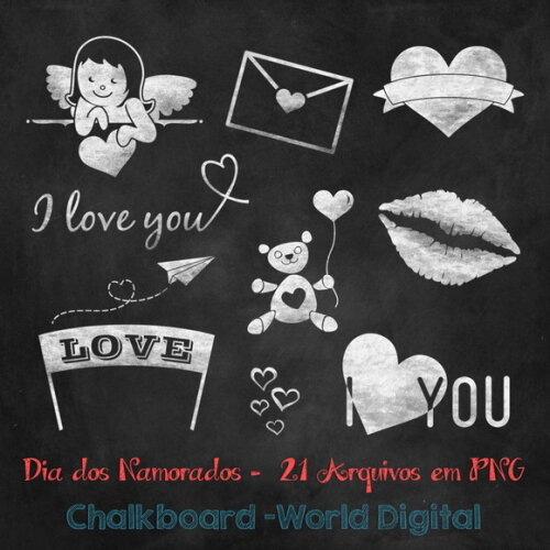 Kit Arquivo Digital em PNG Chalkboard Dia dos Namorados
