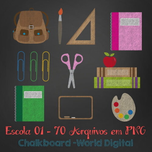 Kit Arquivo Digital em PNG Chalkboard Escola 01