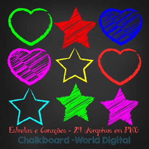 Kit Arquivo Digital em PNG Chalkboard Estrelas e Corações