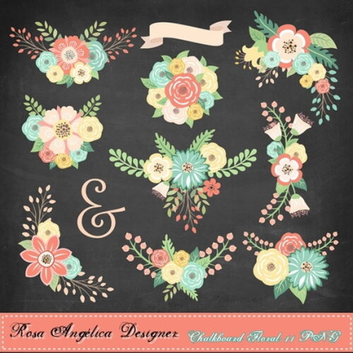 Kit Arquivo Digital em PNG Chalkboard Floral
