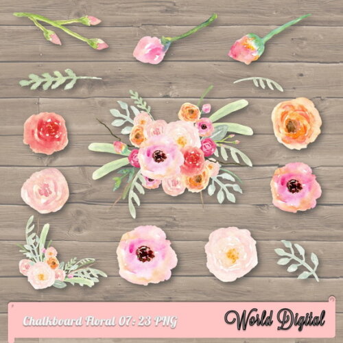 Kit Arquivo Digital em PNG Chalkboard Floral 07