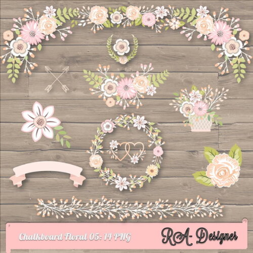 Kit Arquivo Digital em PNG Chalkboard Floral 05