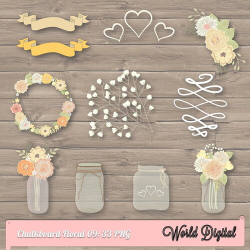 Kit Arquivo Digital em PNG Chalkboard Floral 09