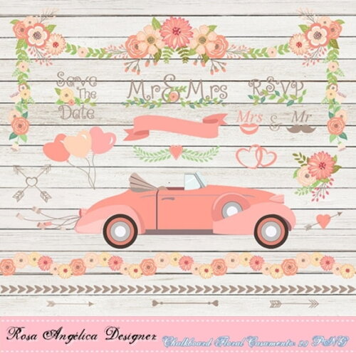 Kit Arquivo Digital em PNG Chalkboard Floral Casamento