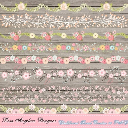 Kit Arquivo Digital em PNG Chalkboard Floral Bordas