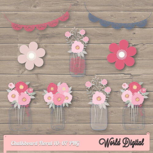 Kit Arquivo Digital em PNG Chalkboard Floral 10
