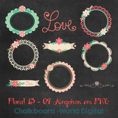 Kit Arquivo Digital em PNG Chalkboard Floral 13
