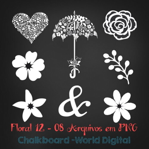 Kit Arquivo Digital em PNG Chalkboard Floral 12