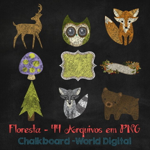 Kit Arquivo Digital em PNG Chalkboard Floresta