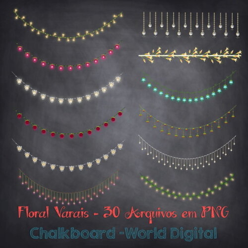Kit Arquivo Digital em PNG Chalkboard Floral Varais
