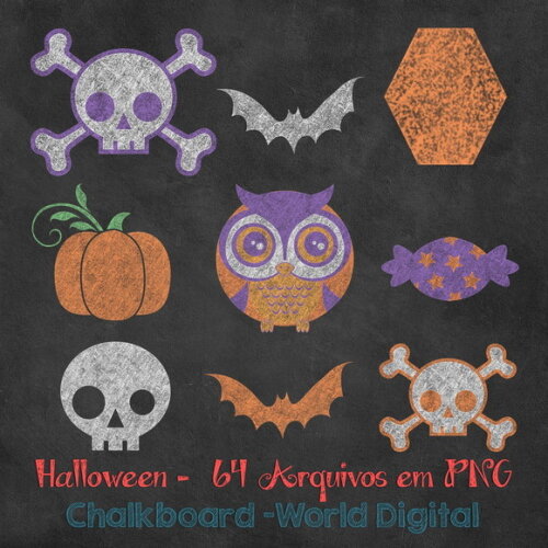 Kit Arquivo Digital em PNG Chalkboard Halloween 01