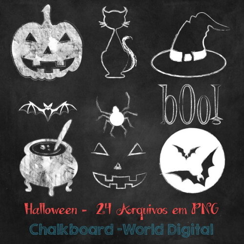 Kit Arquivo Digital em PNG Chalkboard Halloween