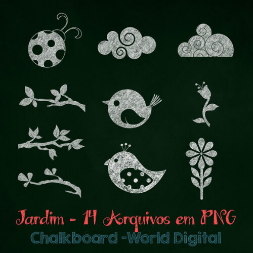 Kit Arquivo Digital em PNG Chalkboard Jardim