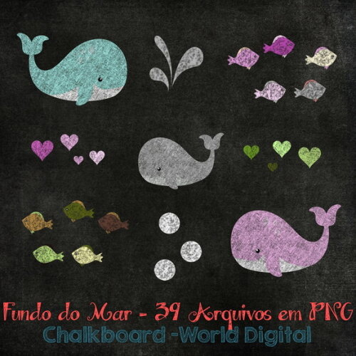 Kit Arquivo Digital em PNG Chalkboard Fundo do Mar