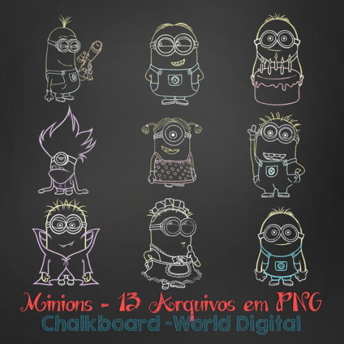 Kit Arquivo Digital em PNG Chalkboard Minions