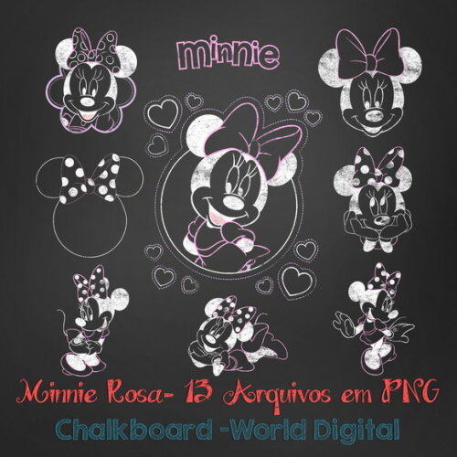 Kit Arquivo Digital em PNG Chalkboard Minnie Mouse Rosa