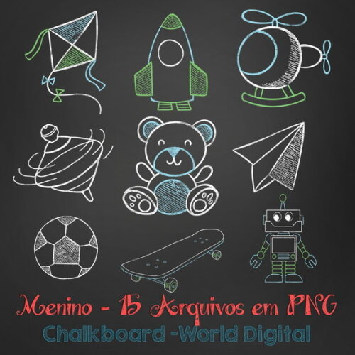 Kit Arquivo Digital em PNG Chalkboard Menino