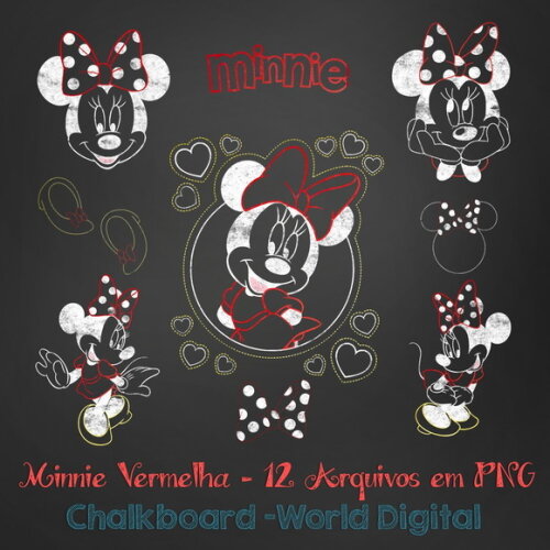 Kit Arquivo Digital em PNG Chalkboard Minnie Mouse Vermelha