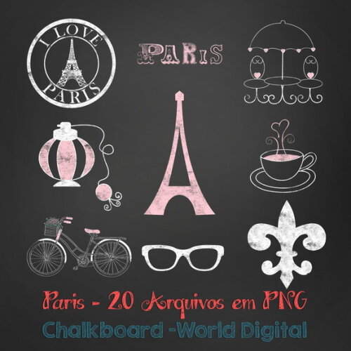 Kit Arquivo Digital em PNG Chalkboard Paris