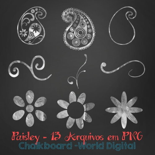 Kit Arquivo Digital em PNG Chalkboard Paisley