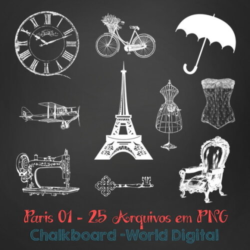 Kit Arquivo Digital em PNG Chalkboard Paris 01