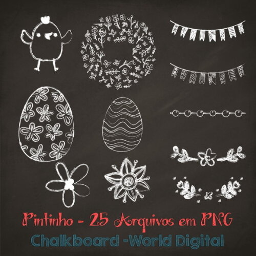 Kit Arquivo Digital em PNG Chalkboard Pintinho