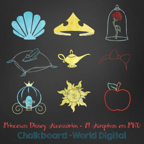 Kit Arquivo Digital em PNG Chalkboard Princesas Disney Acess