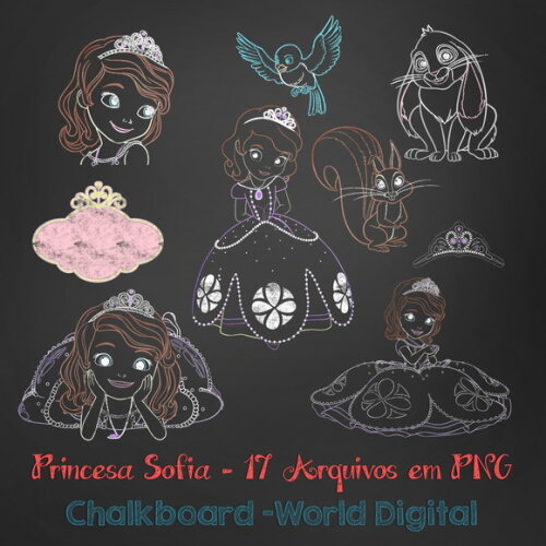 Kit Arquivo Digital em PNG Chalkboard Princesa Sofia