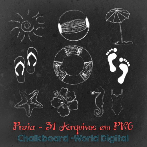 Kit Arquivo Digital em PNG Chalkboard Praia