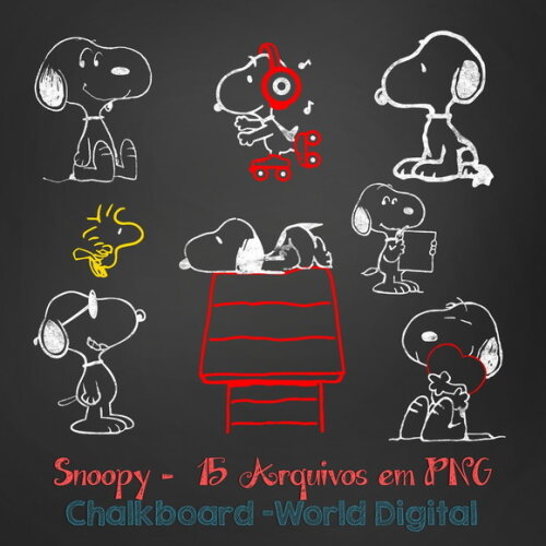 Kit Arquivo Digital em PNG Chalkboard Snoopy