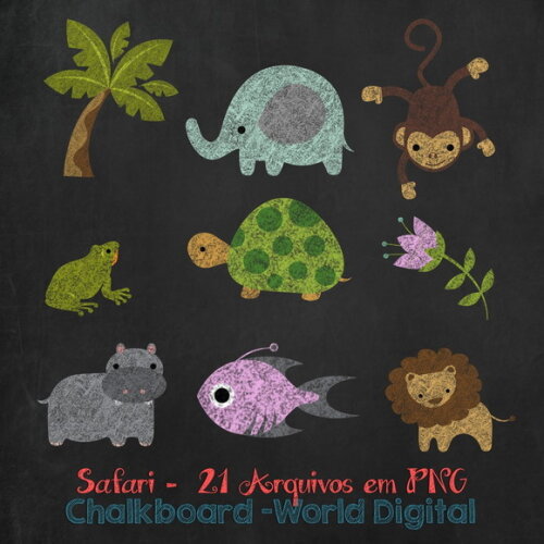 Kit Arquivo Digital em PNG Chalkboard Safari