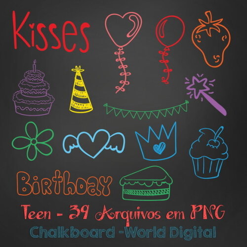 Kit Arquivo Digital em PNG Chalkboard Teen