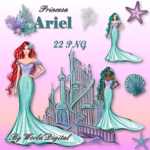 Kit Arquivo Digital em PNG Especial Princesa Ariel