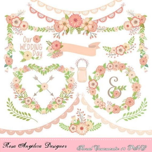 Kit Arquivo Digital em PNG Floral Casamento