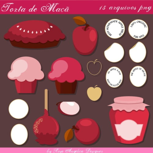 Kit Arquivo Digital em PNG Torta de Maçã