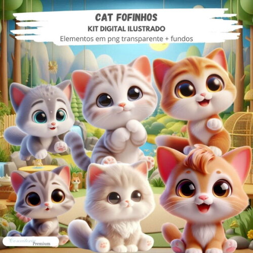 Kit Digital Completo Ia em 3d - Cat Fofinhos + 1 Brinde