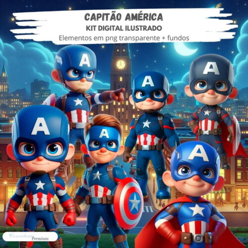 Kit Digital Completo Ia em 3d - Capitão América + 1 Brinde