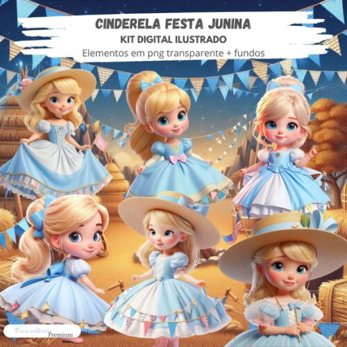 Kit Digital Completo Ia em 3d - Cinderela Junina + 1 Brinde