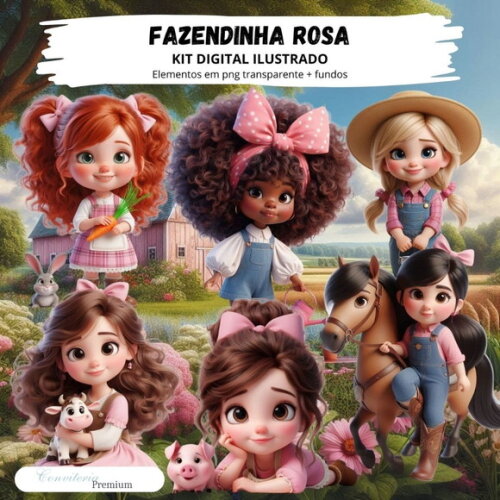 Kit Digital Completo Ia em 3d - Fazendinha Rosa + 1 Brinde
