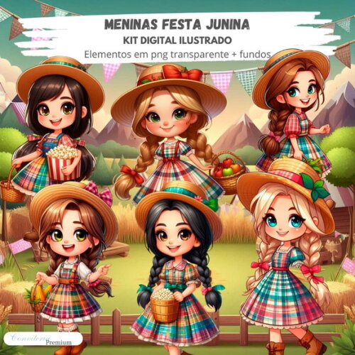 Kit Digital Completo Ia em 3d - Festa Junina Menina + 1