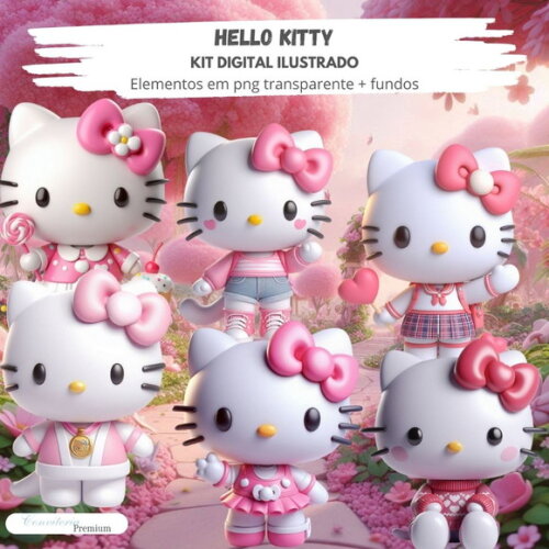 Kit Digital Completo Ia em 3d - Hello Kitty + 1 Brinde