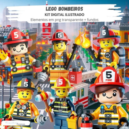 Kit Digital Completo Ia em 3d - Lego Bombeiros + 1 Brinde