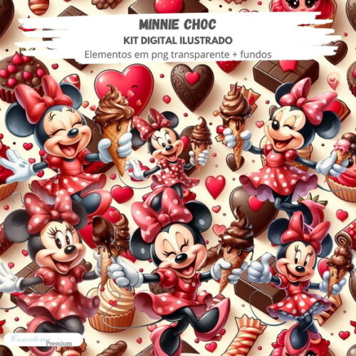 Kit Digital Completo Ia em 3d - Minnie Choc + 1 Brinde
