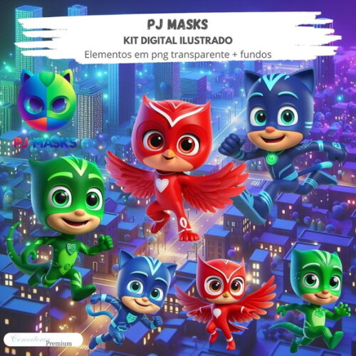 Kit Digital Completo Ia em 3d - Pj Mask + 1 Brinde