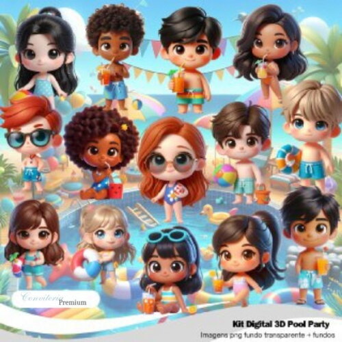 Kit Digital Completo Ia em 3d - Pool Party + 1 Brinde