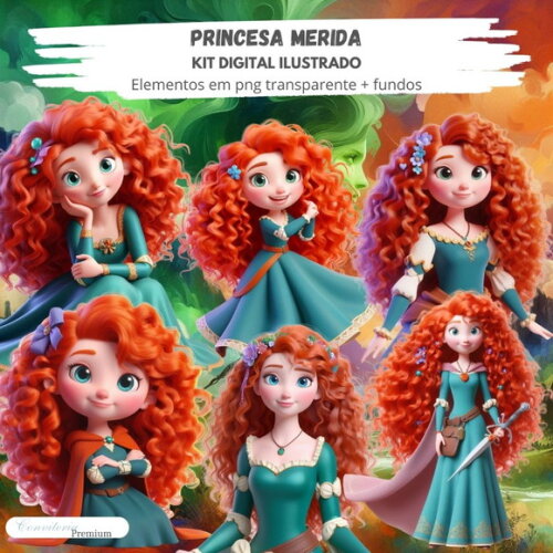 Kit Digital Completo Ia em 3d - Princesa Mérida + 1 Brinde