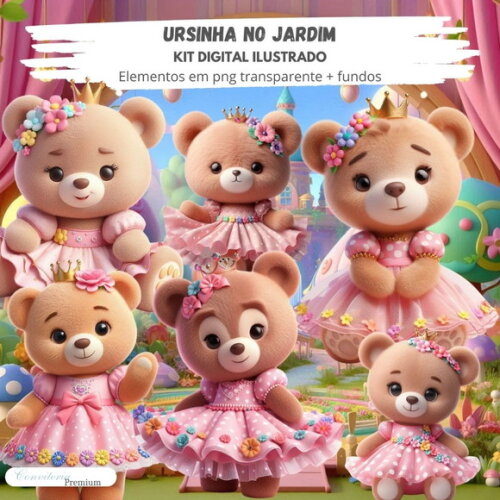 Kit Digital Completo Ia em 3d - Ursinha no Jardim + 1 Brinde